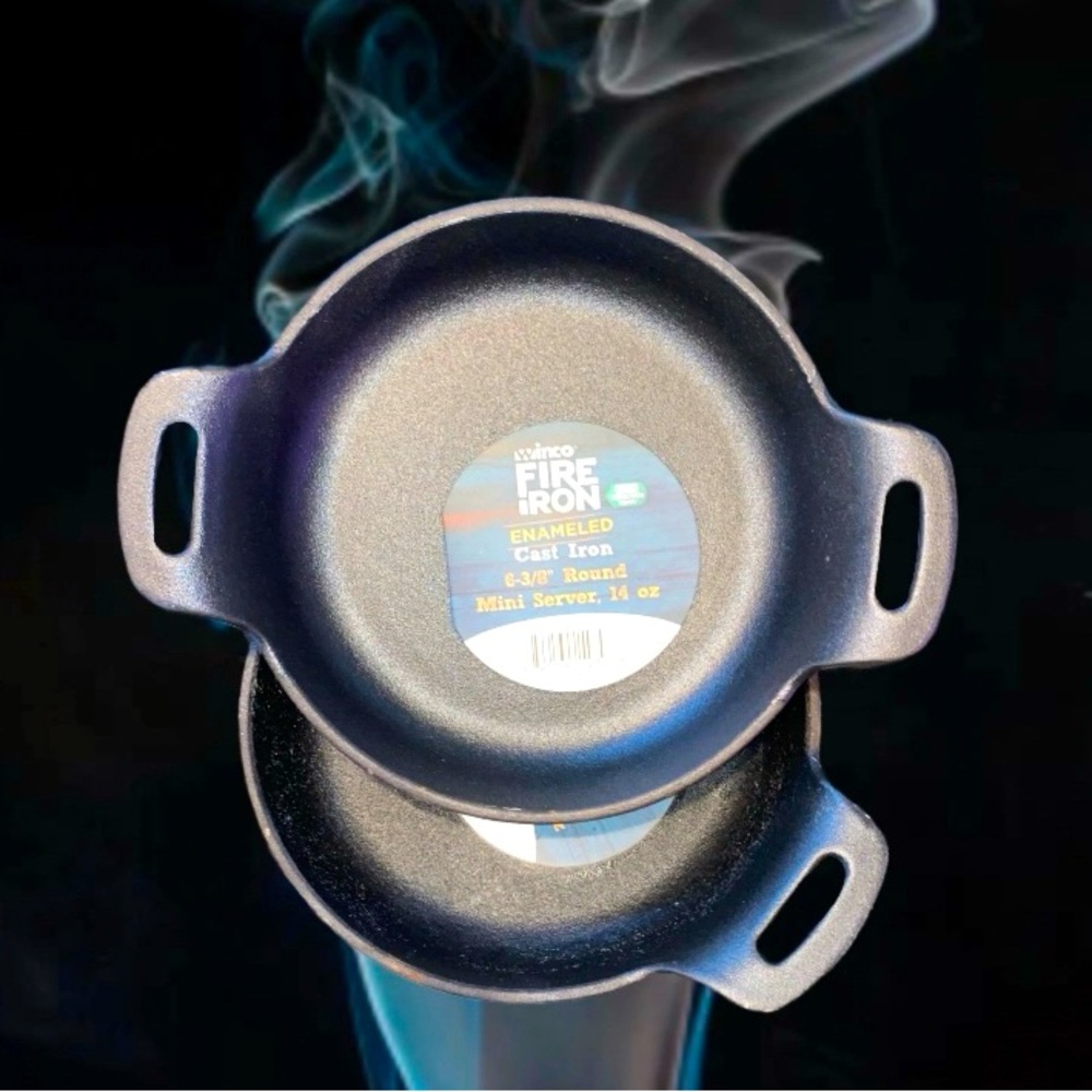 NEW 14oz FireIron Black Enamel Cast Iron Round Mini Server Induction Pan 6-3/8”